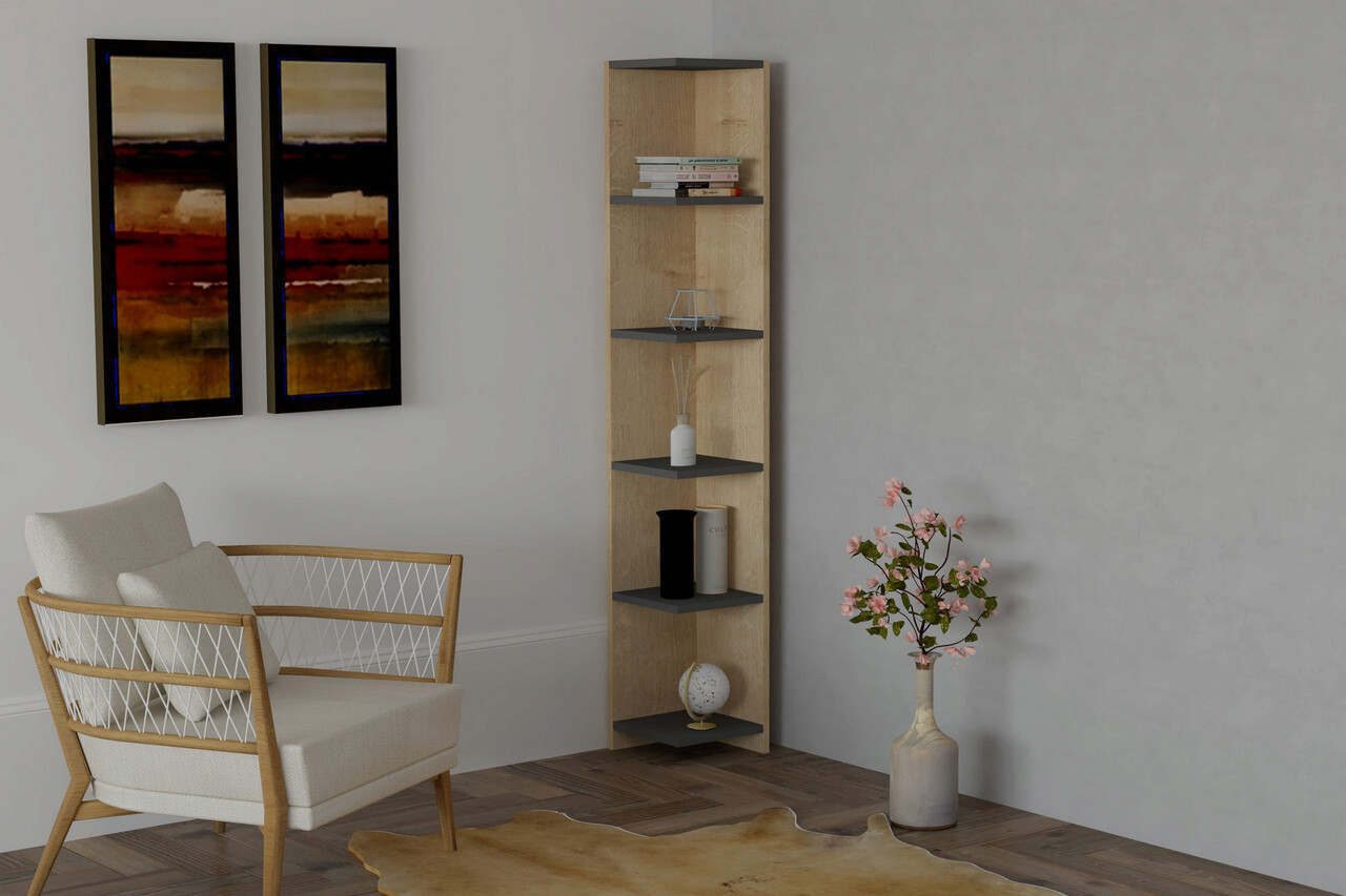 Corp biblioteca, Hanah Home, Porto, 25x160x25 cm, Safir / Antracit - imagine 5